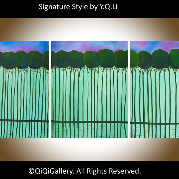 Original Oil Landscape Painting Trees Wall art  "Stand Tall" by qiqigallery