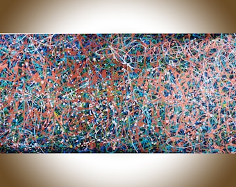 Jackson Pollock inspired Original artwork blue copper large canvas art by YIQI LI