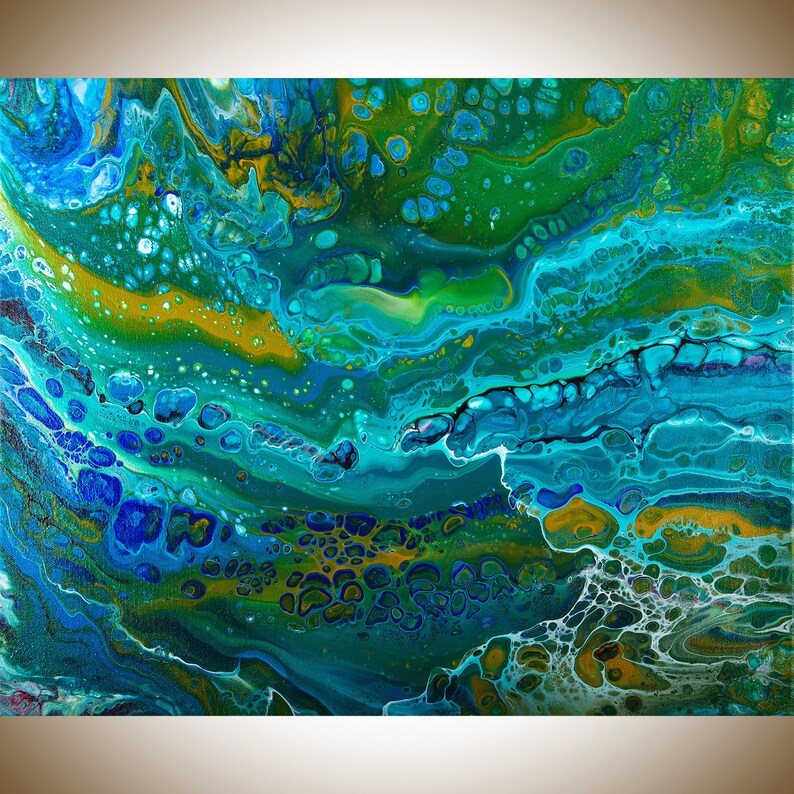 Acrylic pour fluid art fluid painting blue green abstract Etsy