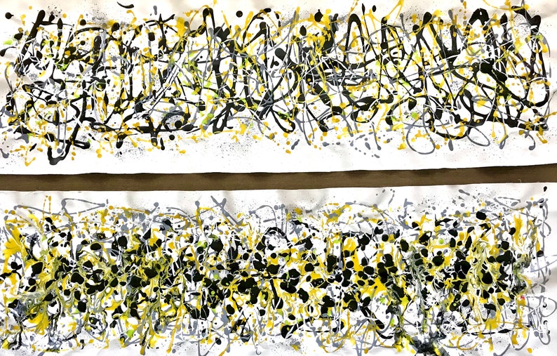 Jackson Pollock Inspired Yellow Gray Black Abstract Painting Etsy