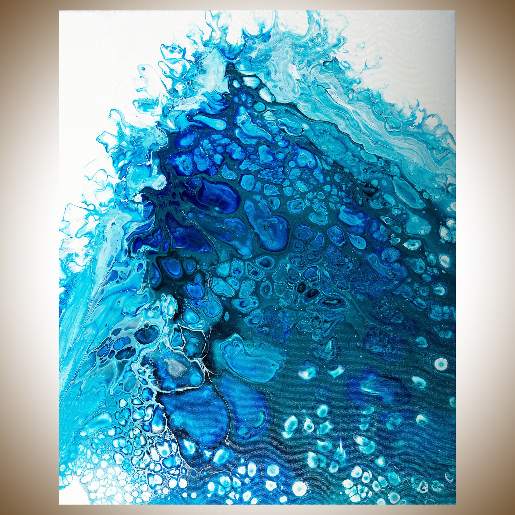 Acrylic pour Blue Abstract painting Original artwork Fluid Etsy