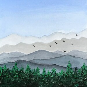 Mountain art misty woodland art square canvas painting by YiQi Li