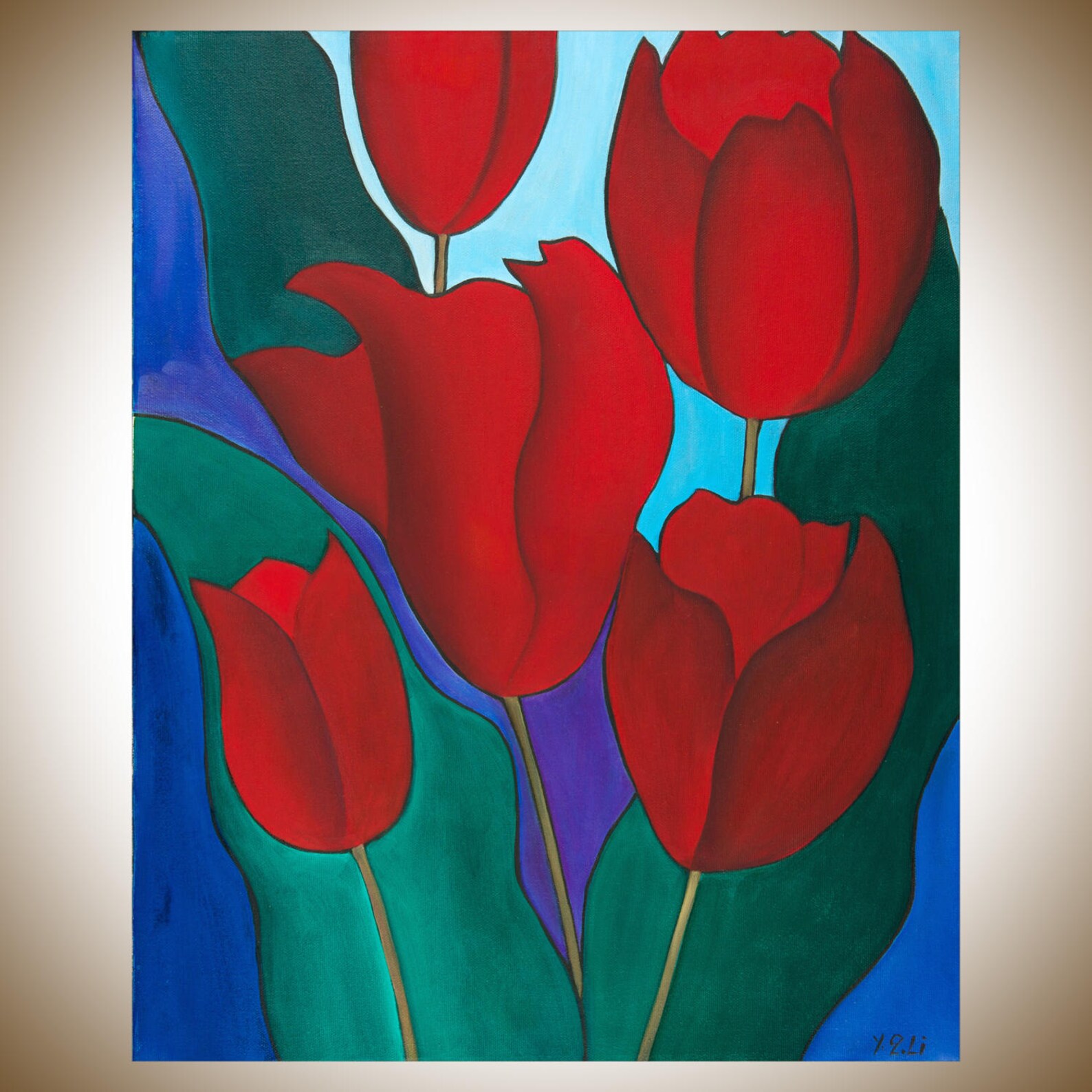 Tulip Painting Original Oil Painting Red Flowers Painting Wall Etsy