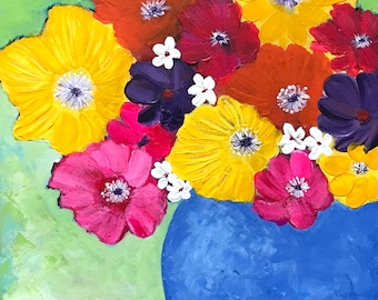 Strukturierte Blumenmalerei: Original Acrylbild, 20x16
