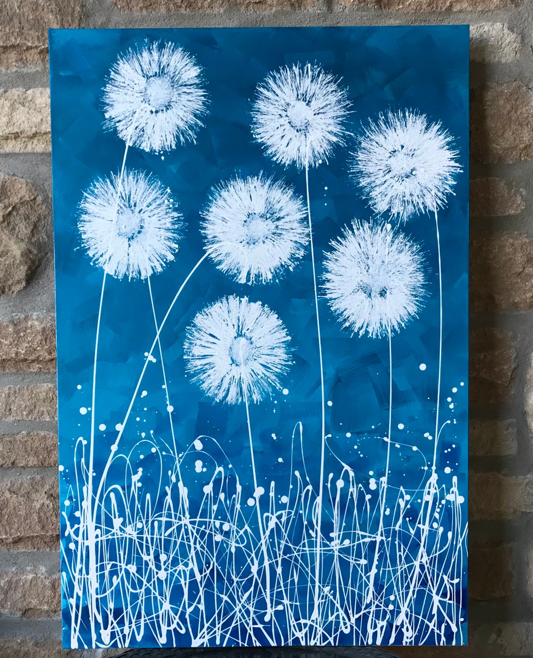 Dandelion Painting Original Artwork Canvas Art Large Wall Art Etsy