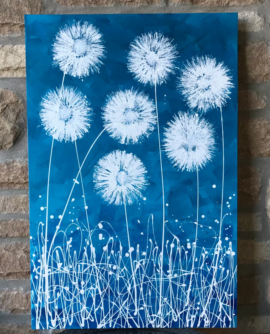 3 Piece Art Wall Hang Pictures Dandelion Painting Canvas For Kids Children  Room Wall Pastoral Blue Decor Flower Paint Prints