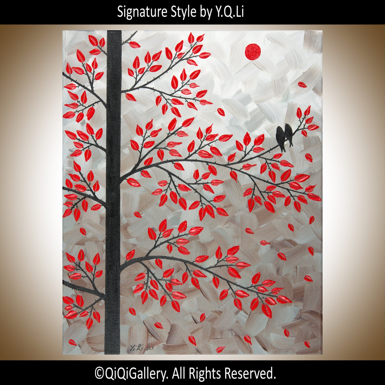 Red black white wall art birds art wall decor Impasto Wall Etsy