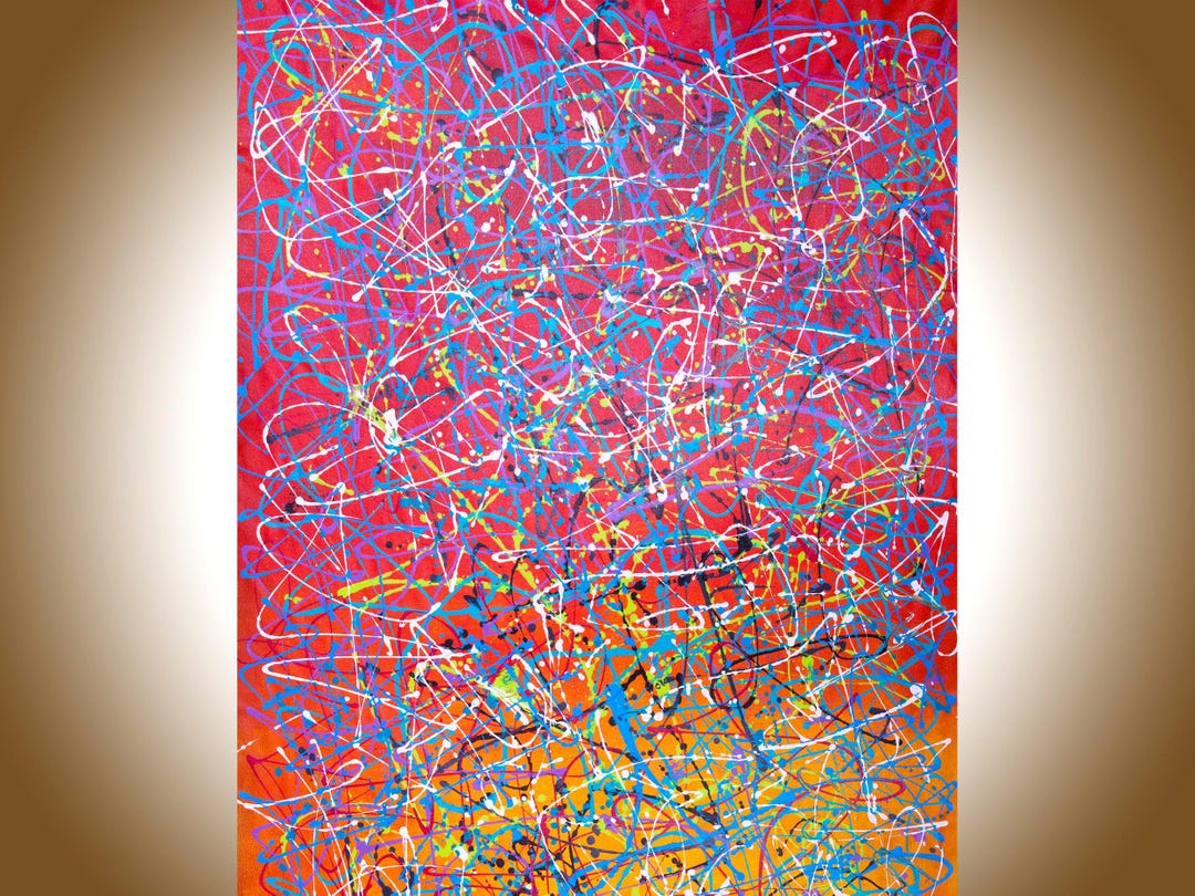 Jackson Pollock-style Original Red Abstract Painting on