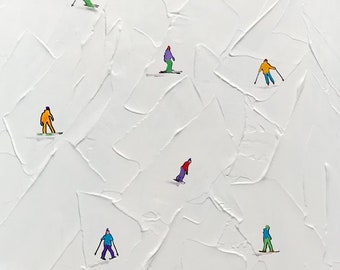 Ready to hang Original Ski Sport Painting on Canvas Custom Painting Texture Wall Art Personalized Gift Skier on Snowy Mountain Art