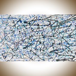 Blue abstract Jackson Pollock style 72&quot; Original artwork large canvas art by qiqigallery