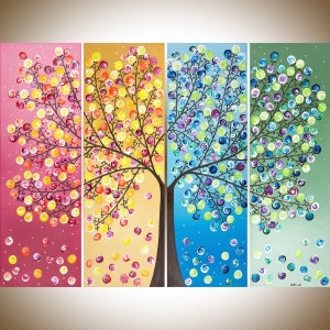 Four Seasons tree painting popular living room wall art by YiQi Li