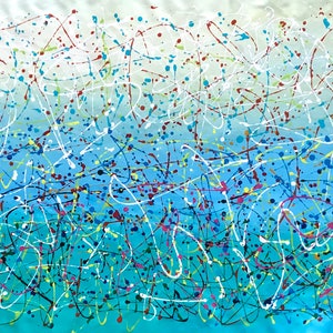 Blue Abstract Drip Painting: Large Original Canvas Wall Art