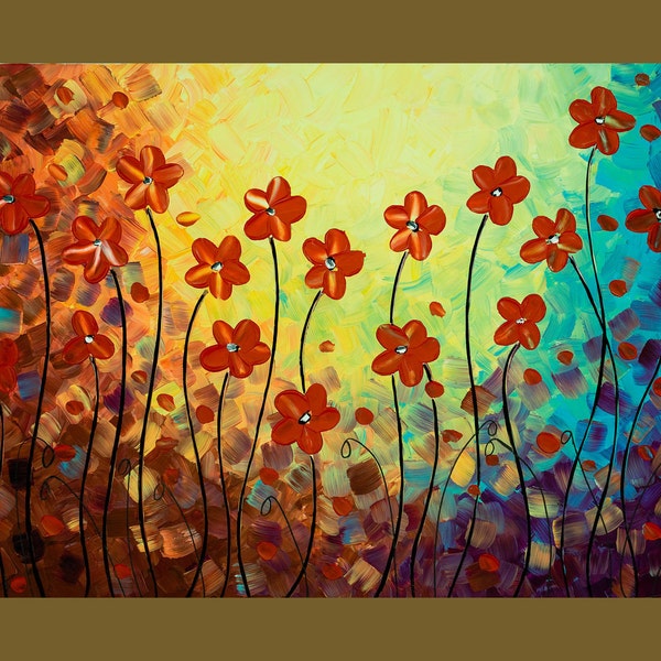36x24 Original Modern Abstract Impasto Palette Knife Painting Landscape Flowers Wall Decor "Summer Is Ending" by QIQIGALLERY