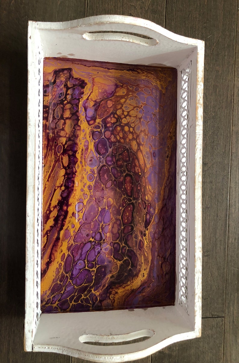 Serving Tray wood tray Purple and Gold Rasin art and Shabby chic by QIQIGallery
