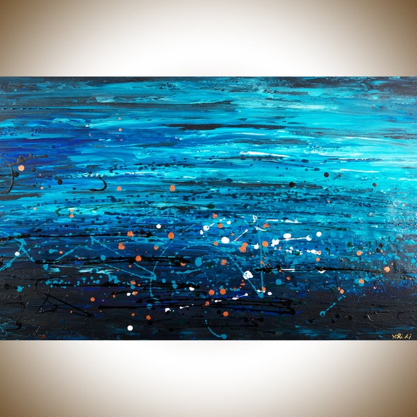 Nice abstract canvas art blue abstract by qiqigallery