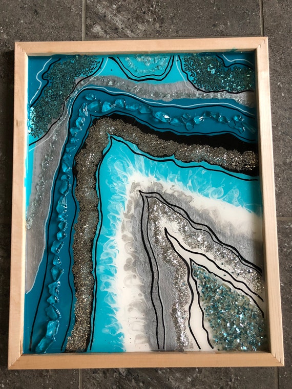 Geode Painting Geode Resin Art Wood Canvas Art Turquoise Etsy