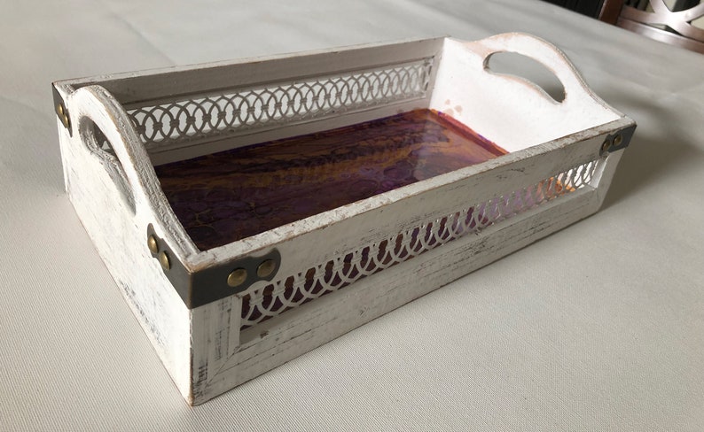 Serving Tray wood tray Purple and Gold Rasin art and Shabby chic by QIQIGallery