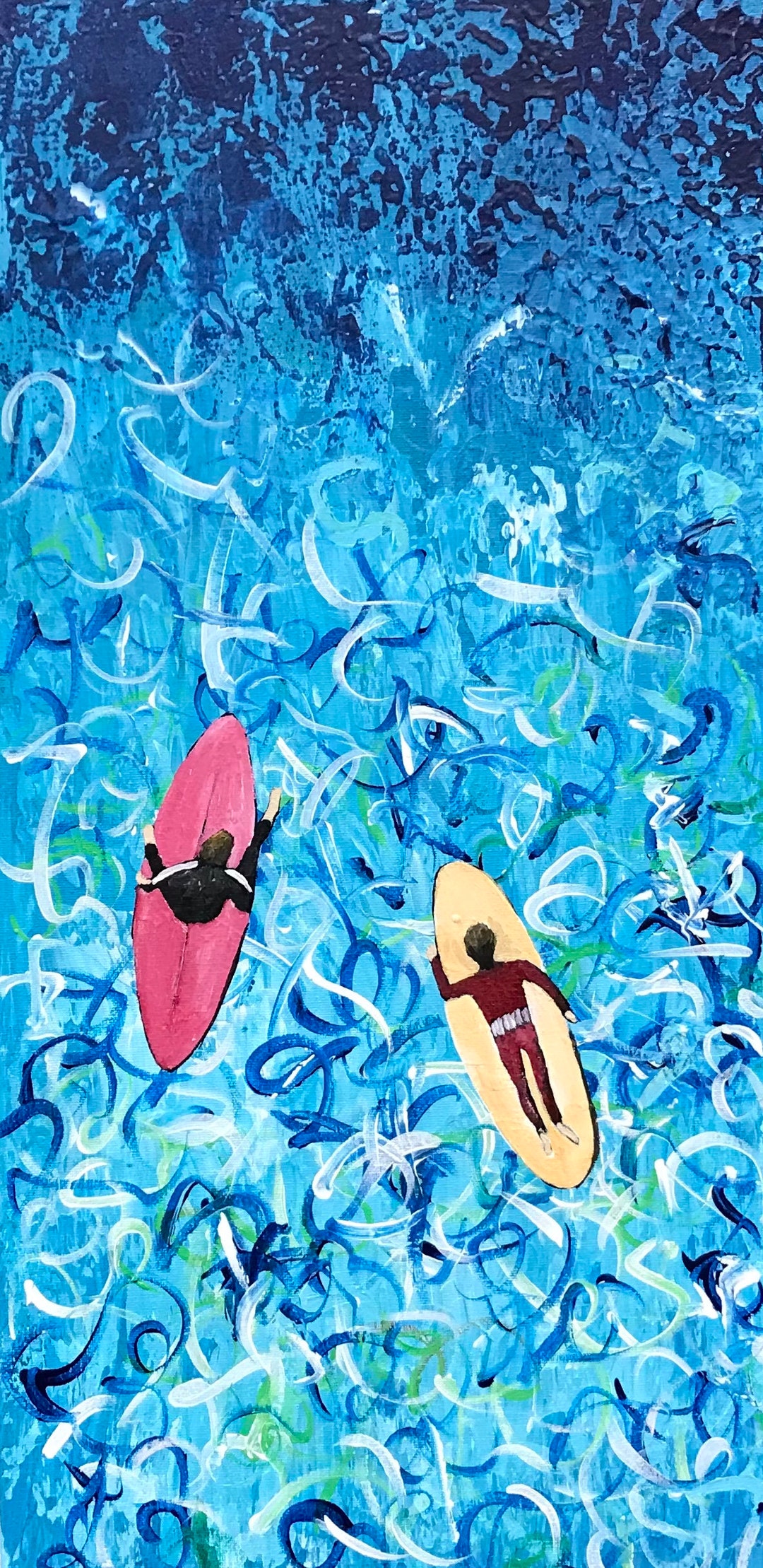 Surfing Painting Vertical Painting Original Painting by Qiqigallery Etsy