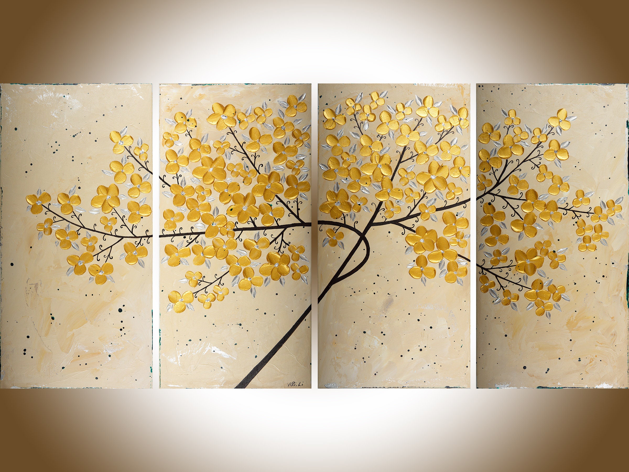 Gold Flower Tree Painting Palette Knife Impasto Art Gift for | Etsy