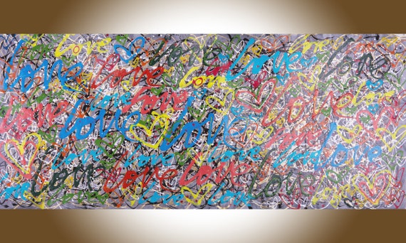 Amour Coeur Peinture Abstraite Extra Large Art Mural œuvre Etsy France