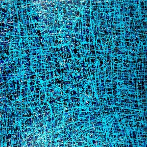 Jackson Pollock inspired teal blue abstract large canvas art original artwork by qiqigallery