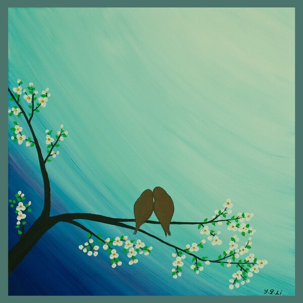 Original Modern Abstract Heavy Texture Impasto Landscape Birds Acrylic Painting "The Promises" by QIQIGALLERY 20x20x0.8