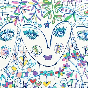 Girly wall art abstract face painting original artwork canvas art by YiQi Li