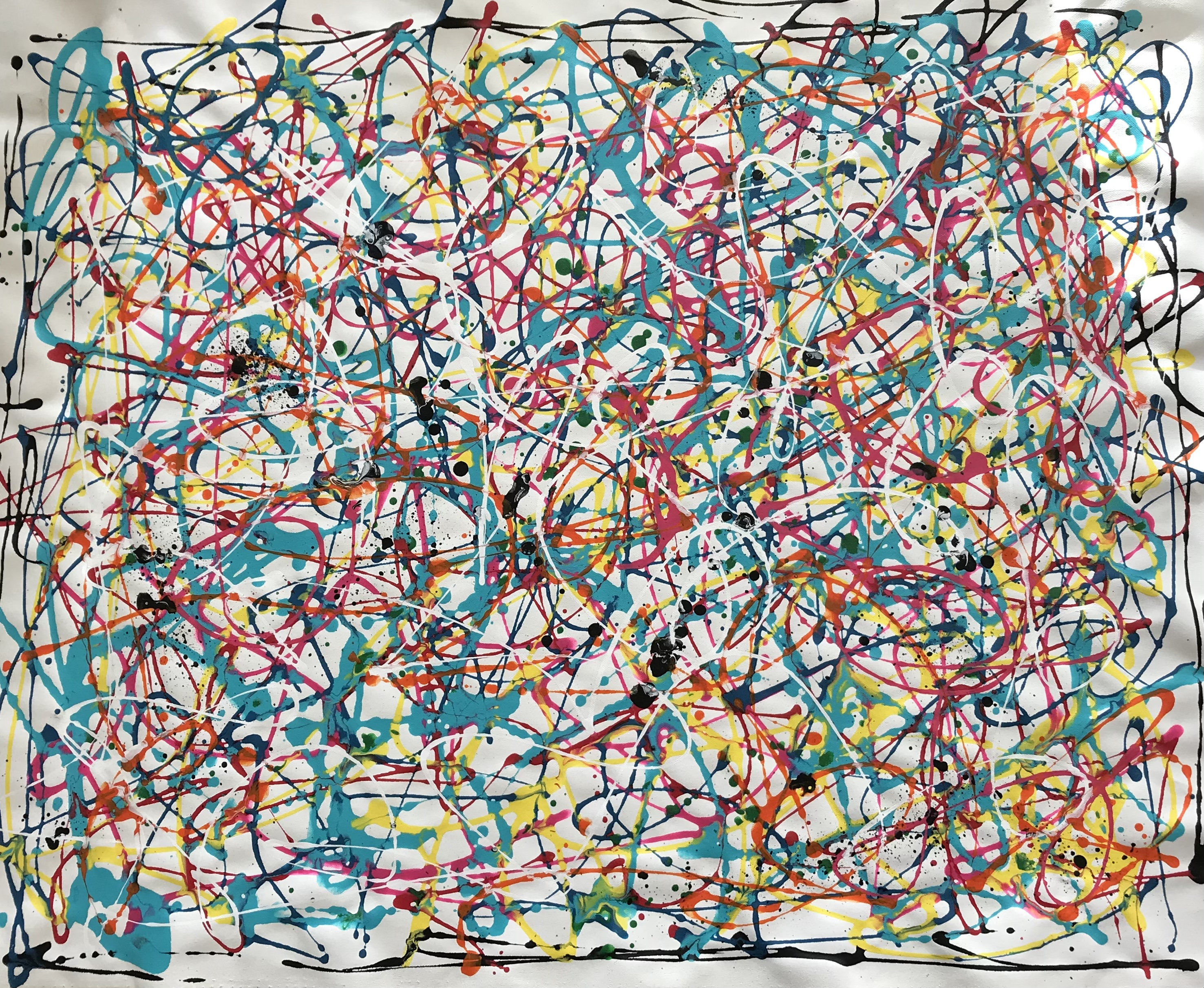 Jackson Pollock style Blue abstract art original painting by QiQiGallery