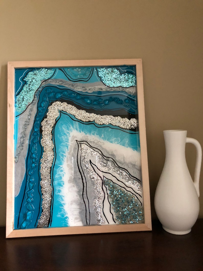 Geode Painting Geode Resin Art Wood Canvas Art Turquoise Etsy