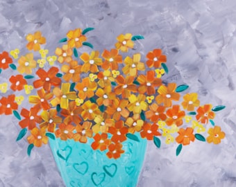 Margeriten Blumen Malerei: Gelb & Grau Original Acryl Kunstwerk