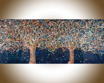 Jackson Pollock inspired blue copper tree Abstract painting original art canvas art by YIQI LI