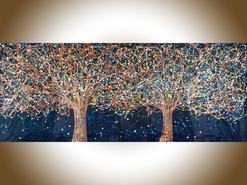 Jackson Pollock inspired blue copper tree Abstract painting image 1