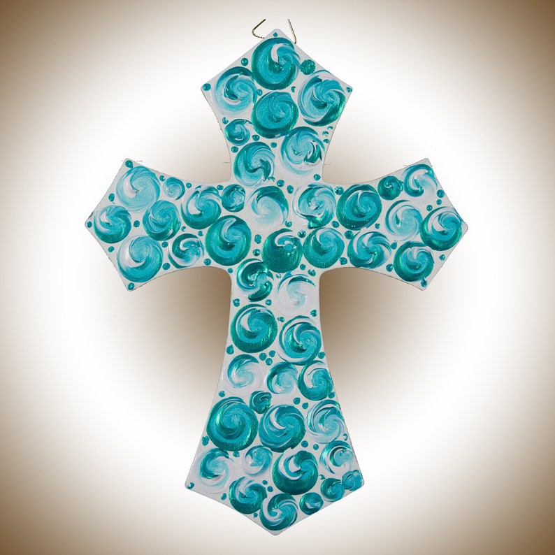Wood Wall Art Cross Turquoise White Wooden Cross Christian Etsy