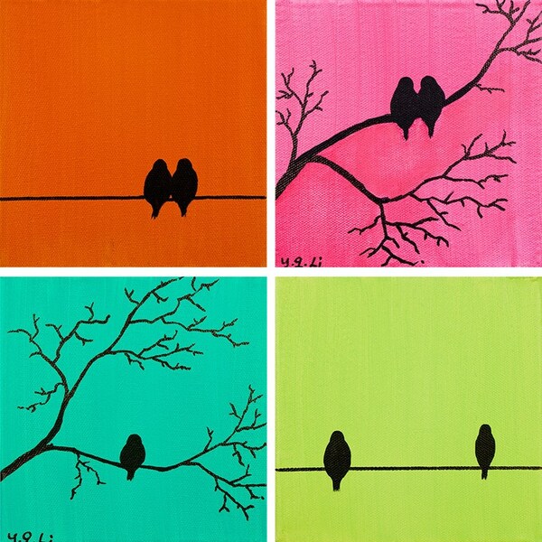 Suburban Birds Mix and Match Painting by QIQIGALLERY 8 squares 6x6 each