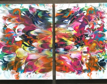 Abstract flower painting set of two canvas painting original artwork by YiQi Li