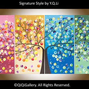 Tree of life painting Four season tree Original artwork - by qiqigallery