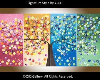 Tree of life painting Four season tree Original artwork - by qiqigallery