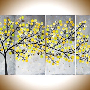 Weeping Willow Painting: Yellow & Gray Tree Art (48x24)