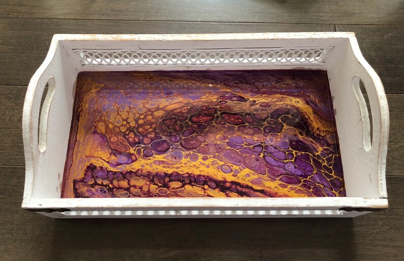 Serving Tray wood tray Purple and Gold Rasin art and Shabby chic by QIQIGallery