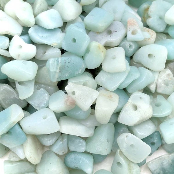 Small drilled genuine amazonite chip beads for jewelry making, wire-wrapping and DIY crafts.  50g/1.7oz, 100g/3.5oz & 200g/7oz lots.