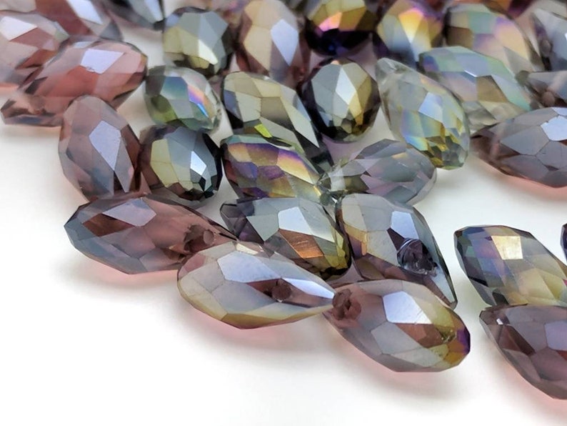 Destash in bulk Faceted crystal mix glass teardrop beads for jewelry making AB plated top drilled briolette bead soup 75 pcs 13x6mm