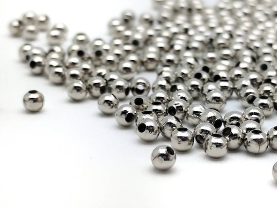 250 Pcs. 3mm Silver Beads for Jewelry Making. Platinum Color Plated Round  Iron Spacer Bead. Destash in Bulk. Small Lot, Metallic Ball. 