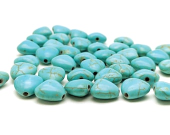 10x10mm Turquoise magnesite puffed heart beads for jewelry making. Drilled blue green stone beads. Gemstone destash in bulk. 10 - 40 pc lots