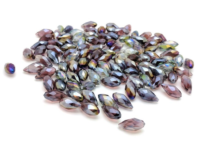 Destash in bulk Faceted crystal mix glass teardrop beads for jewelry making AB plated top drilled briolette bead soup 75 pcs 13x6mm