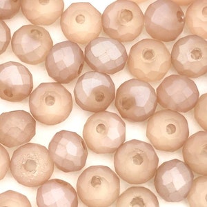 6x4mm Faceted tan glass rondelle beads for jewelry making. Boho brown frosted spacers. Colored glass beads. Destash in bulk. 50 & 100 pc lot