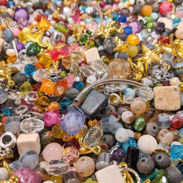 1/4 pound (4oz) or 1/2 pounds (8oz) mixed bead soup mystery beads for jewelry making. Gemstone, glass, acrylic, stone & crystal bead mix.