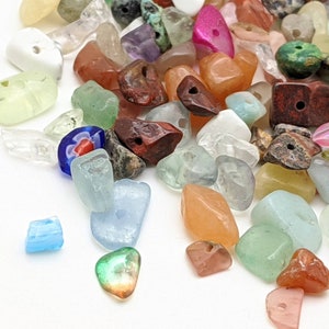 Small mixed gemstone, crystal and glass chip beads for jewelry making, wire-wrapping bead soup crafts 50g/1.7oz, 100g/3.5oz & 200g/7oz lots.