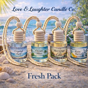 4 Pack Hanging Car Diffusers The Fresh Pack: Ocean Mist, Mornings at the Lake, Crystal Surf, Rain Barrel