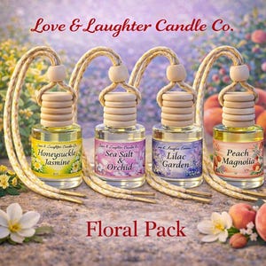Floral Car Diffuser Set: Lilac, Honeysuckle, Peach, Sea Salt - 4 Pack