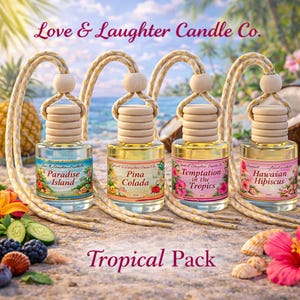 Tropical Car Diffuser 4-Pack: Hawaiian Hibiscus, Pina Colada Scents
